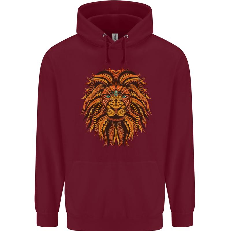 Mandala Art Lion Childrens Kids Hoodie Maroon