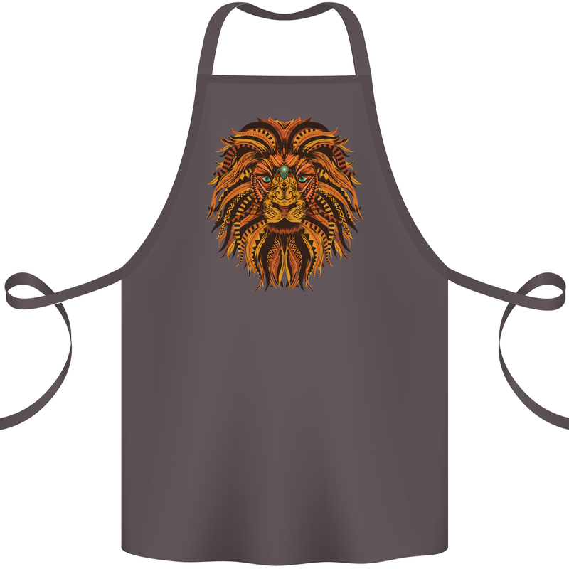 Mandala Art Lion Cotton Apron 100% Organic Dark Grey