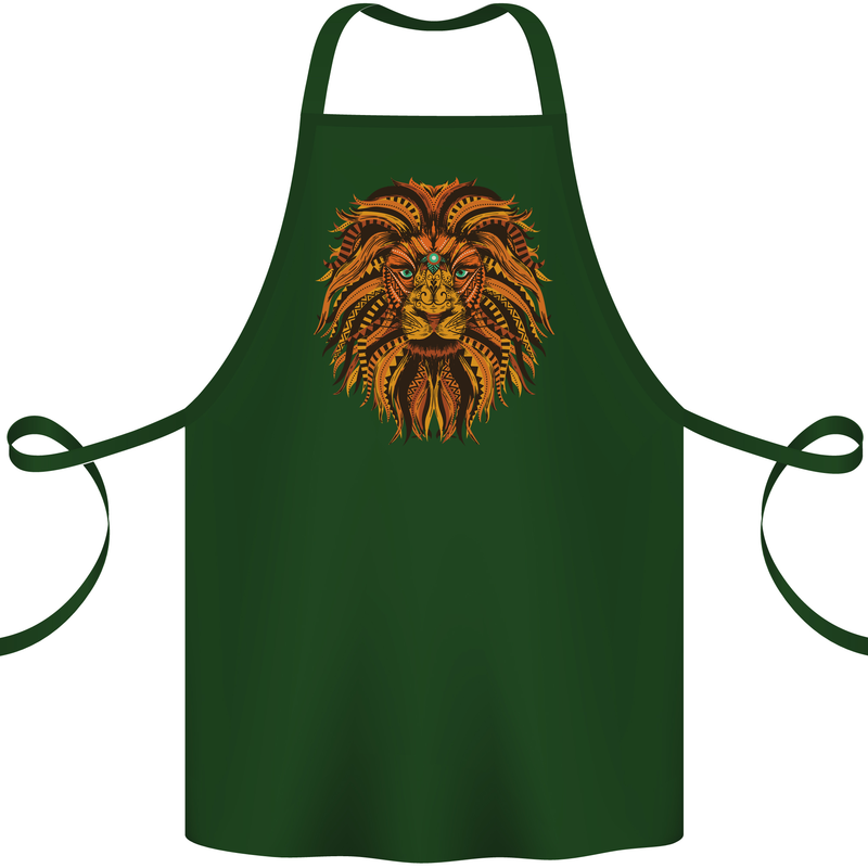 Mandala Art Lion Cotton Apron 100% Organic Forest Green