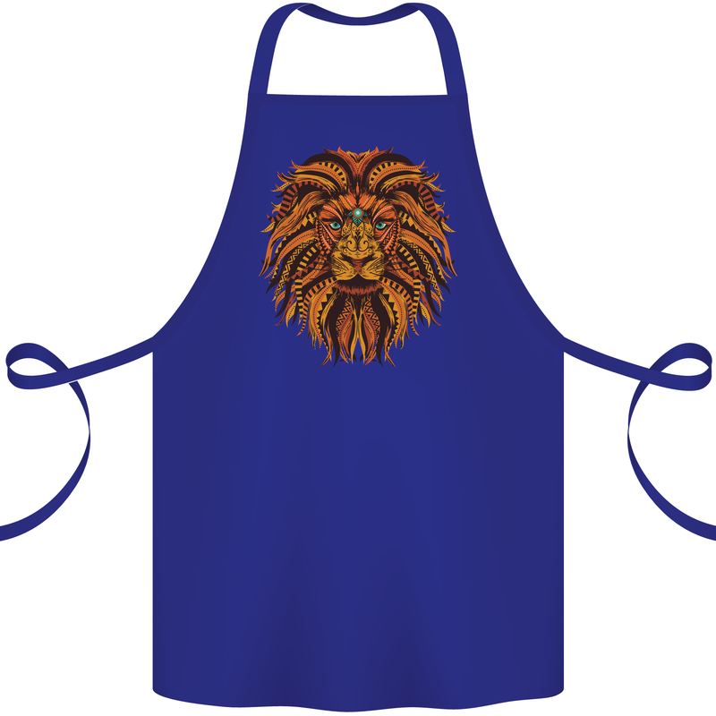 Mandala Art Lion Cotton Apron 100% Organic Royal Blue