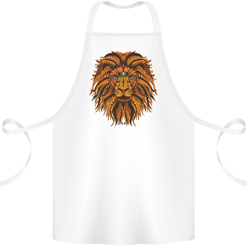 Mandala Art Lion Cotton Apron 100% Organic White