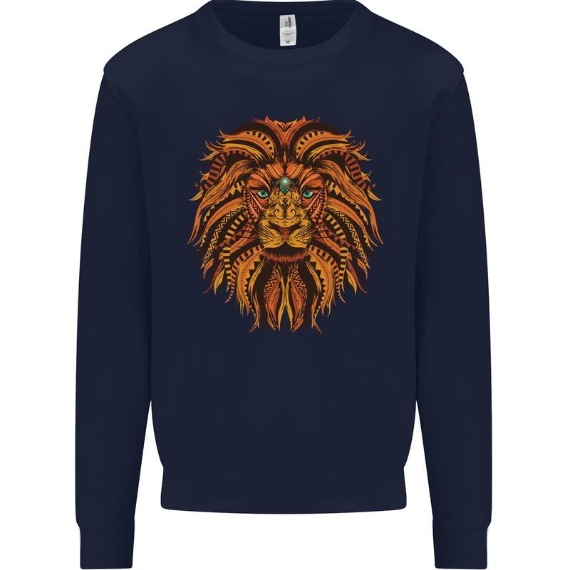 Mandala Art Lion Kids Sweatshirt Jumper Navy Blue