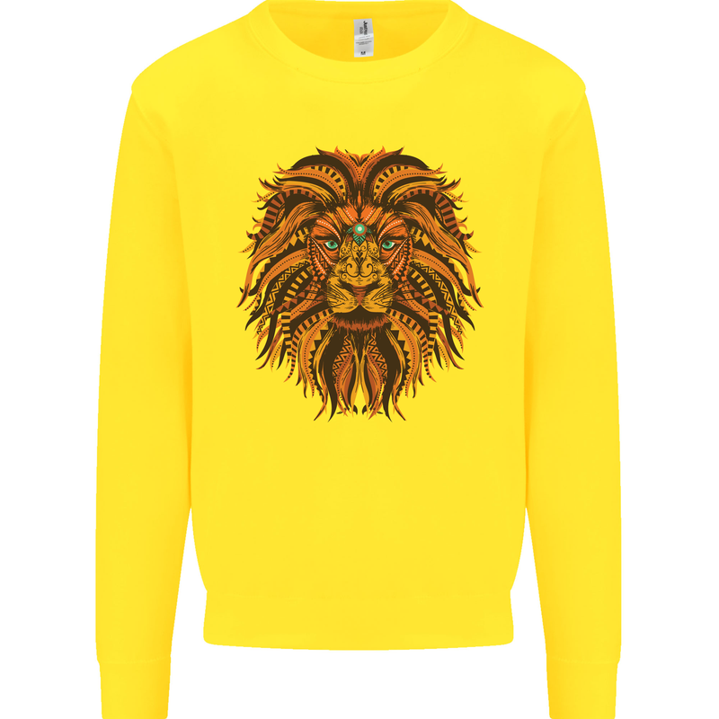 Mandala Art Lion Kids Sweatshirt Jumper Yellow