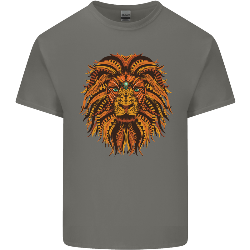 Mandala Art Lion Kids T-Shirt Childrens Charcoal