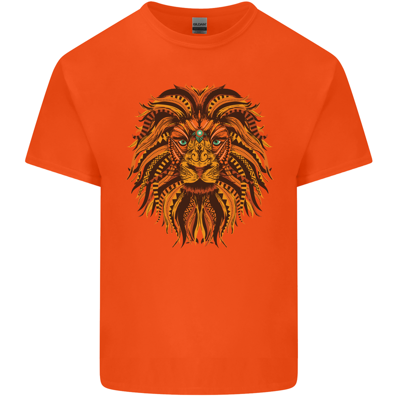 Mandala Art Lion Kids T-Shirt Childrens Orange