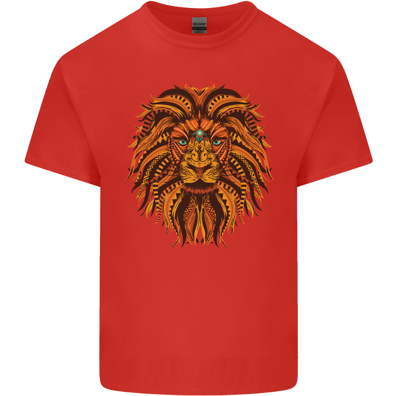 Mandala Art Lion Kids T-Shirt Childrens Red