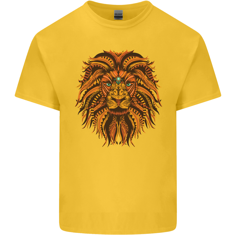Mandala Art Lion Kids T-Shirt Childrens Yellow