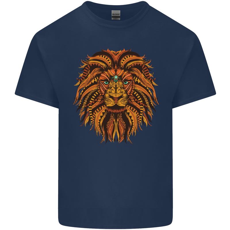 Mandala Art Lion Mens Cotton T-Shirt Tee Top Navy Blue