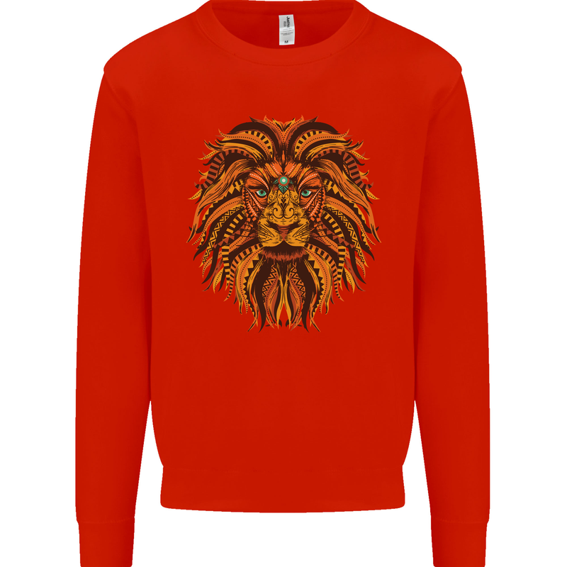 Mandala Art Lion Mens Sweatshirt Jumper Bright Red