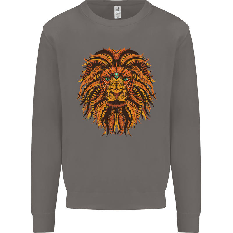 Mandala Art Lion Mens Sweatshirt Jumper Charcoal