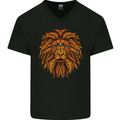 Mandala Art Lion Mens V-Neck Cotton T-Shirt Black