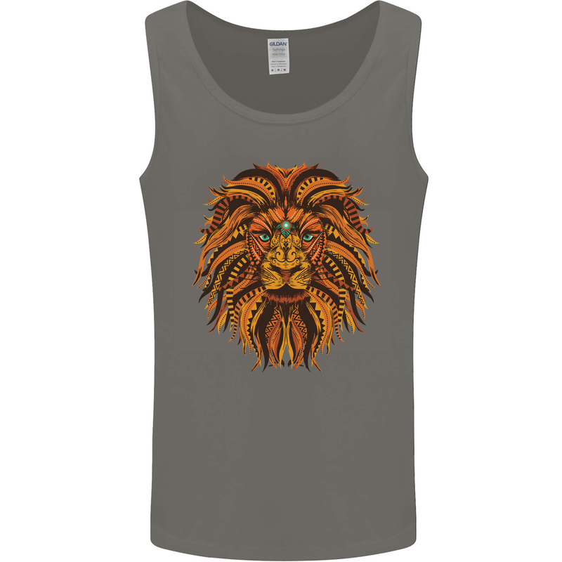 Mandala Art Lion Mens Vest Tank Top Charcoal