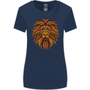 Mandala Art Lion Womens Wider Cut T-Shirt Navy Blue