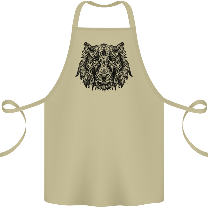 Mandala Art Tiger Cotton Apron 100% Organic Khaki