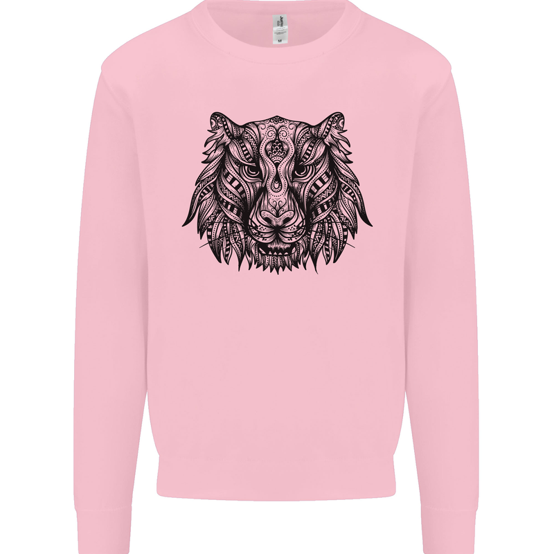Mandala Art Tiger Kids Sweatshirt Jumper Light Pink