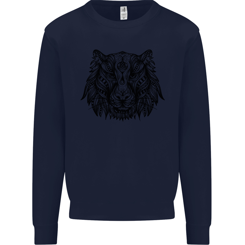 Mandala Art Tiger Kids Sweatshirt Jumper Navy Blue