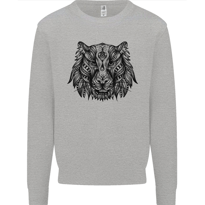 Mandala Art Tiger Kids Sweatshirt Jumper Sports Grey