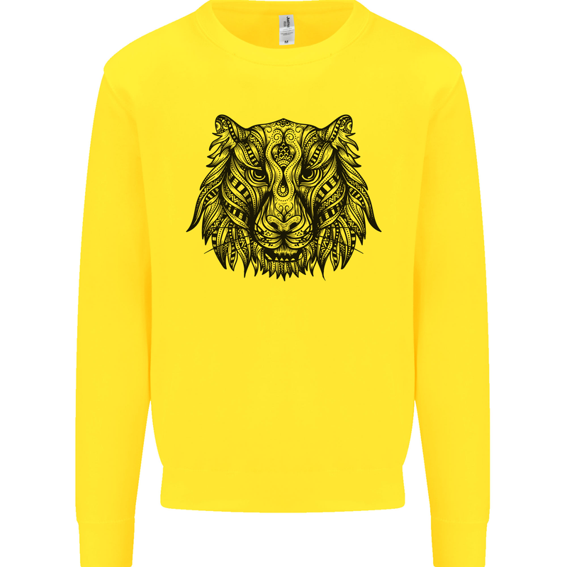Mandala Art Tiger Kids Sweatshirt Jumper Yellow