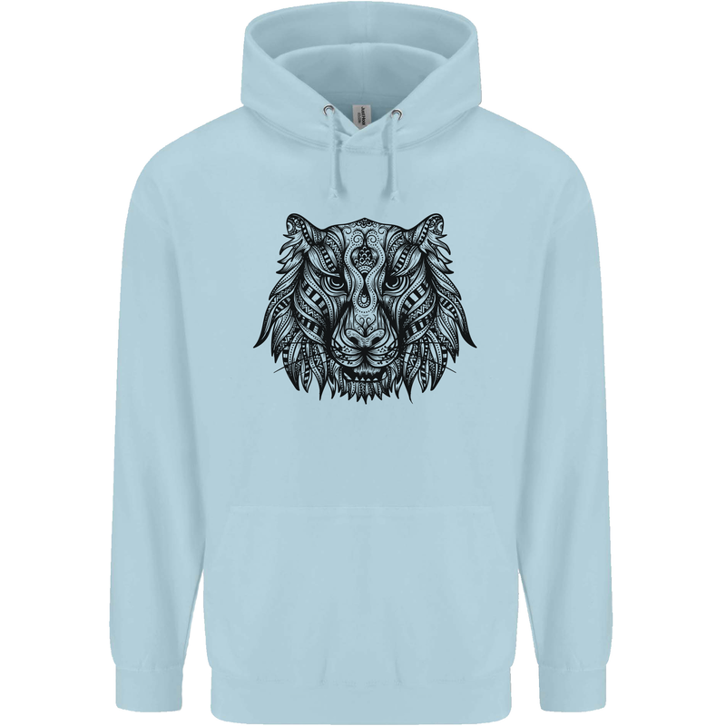 Mandala Art Tiger Mens 80% Cotton Hoodie Light Blue
