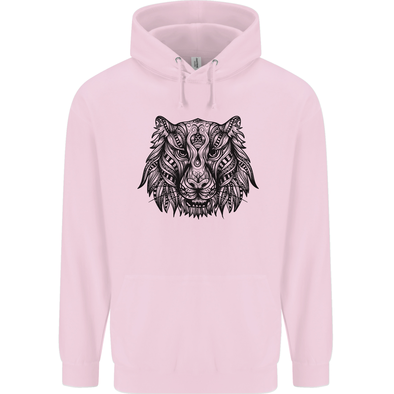 Mandala Art Tiger Mens 80% Cotton Hoodie Light Pink