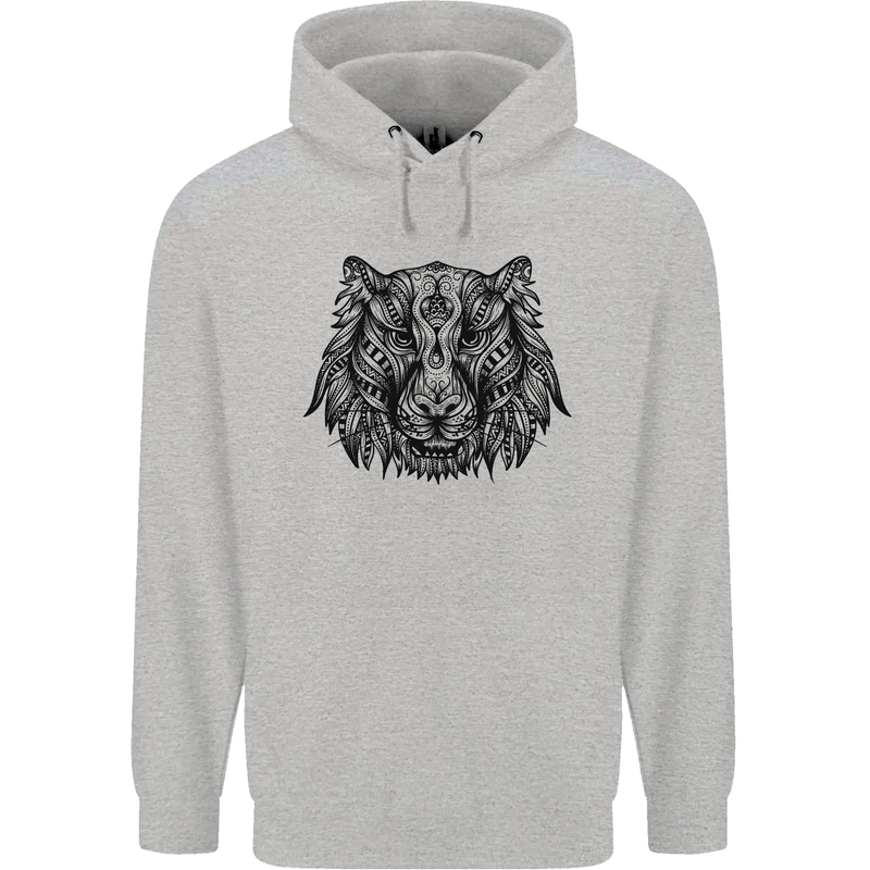 Mandala Art Tiger Mens 80% Cotton Hoodie Sports Grey