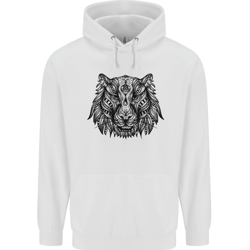 Mandala Art Tiger Mens 80% Cotton Hoodie White