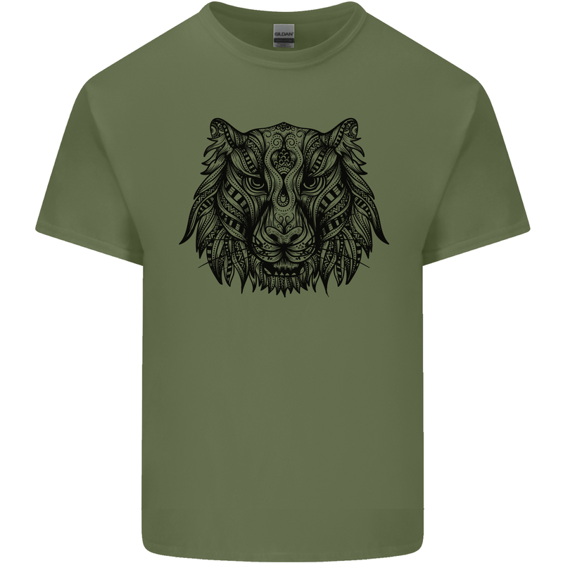 Mandala Art Tiger Mens Cotton T-Shirt Tee Top Military Green
