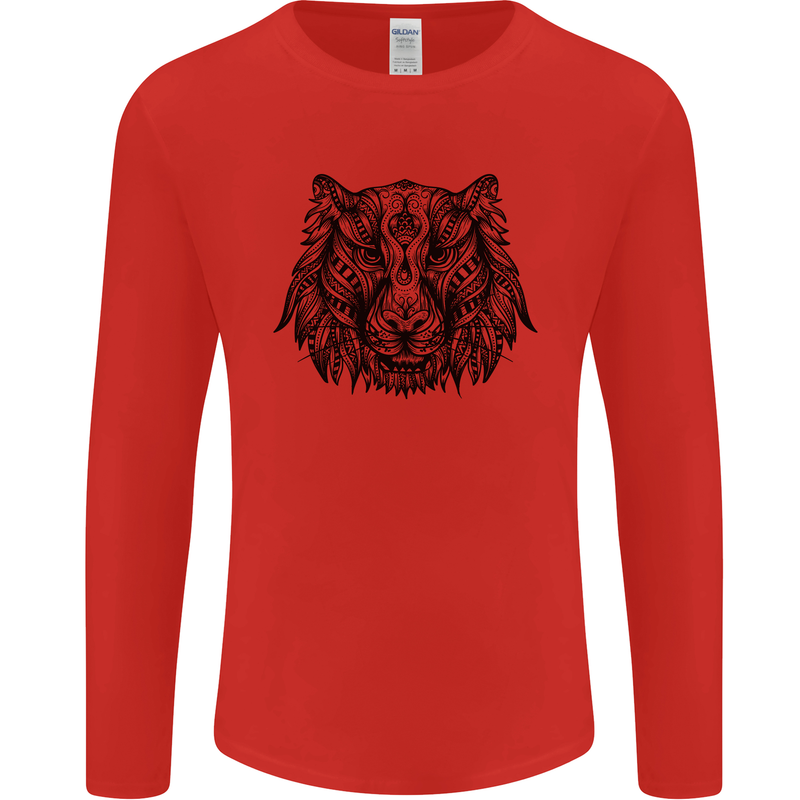 Mandala Art Tiger Mens Long Sleeve T-Shirt Red