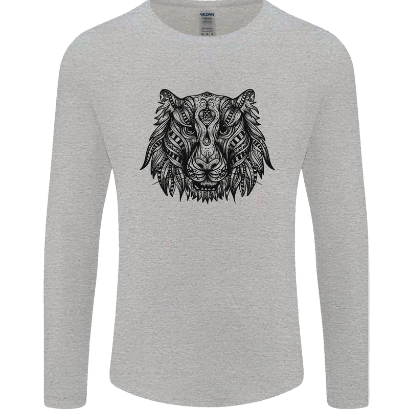 Mandala Art Tiger Mens Long Sleeve T-Shirt Sports Grey
