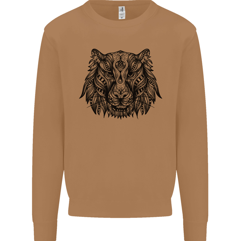 Mandala Art Tiger Mens Sweatshirt Jumper Caramel Latte