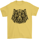 Mandala Art Tiger Mens T-Shirt 100% Cotton Yellow