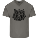 Mandala Art Tiger Mens V-Neck Cotton T-Shirt Charcoal