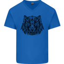 Mandala Art Tiger Mens V-Neck Cotton T-Shirt Royal Blue