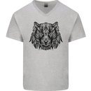 Mandala Art Tiger Mens V-Neck Cotton T-Shirt Sports Grey