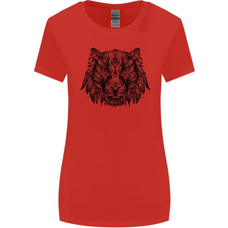 Mandala Art Tiger Womens Wider Cut T-Shirt Red