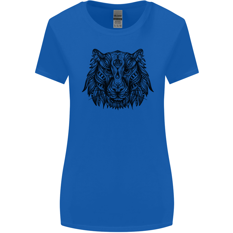 Mandala Art Tiger Womens Wider Cut T-Shirt Royal Blue