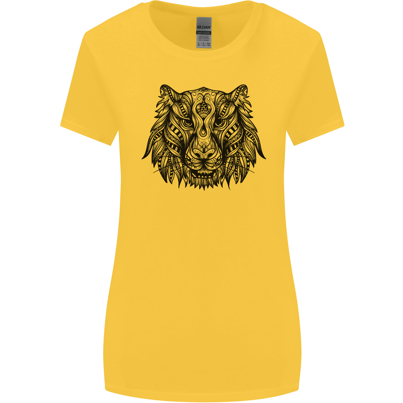 Mandala Art Tiger Womens Wider Cut T-Shirt Yellow