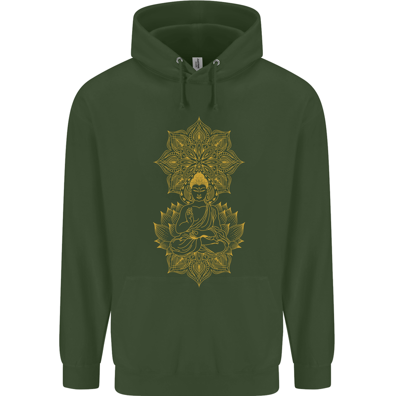 Mandala Buddha Art Childrens Kids Hoodie Forest Green