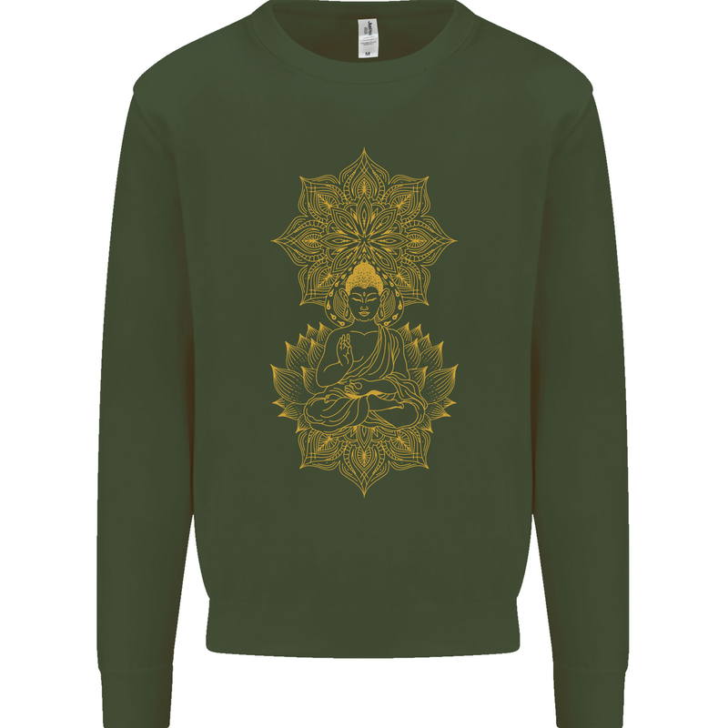 Mandala Buddha Art Kids Sweatshirt Jumper Forest Green