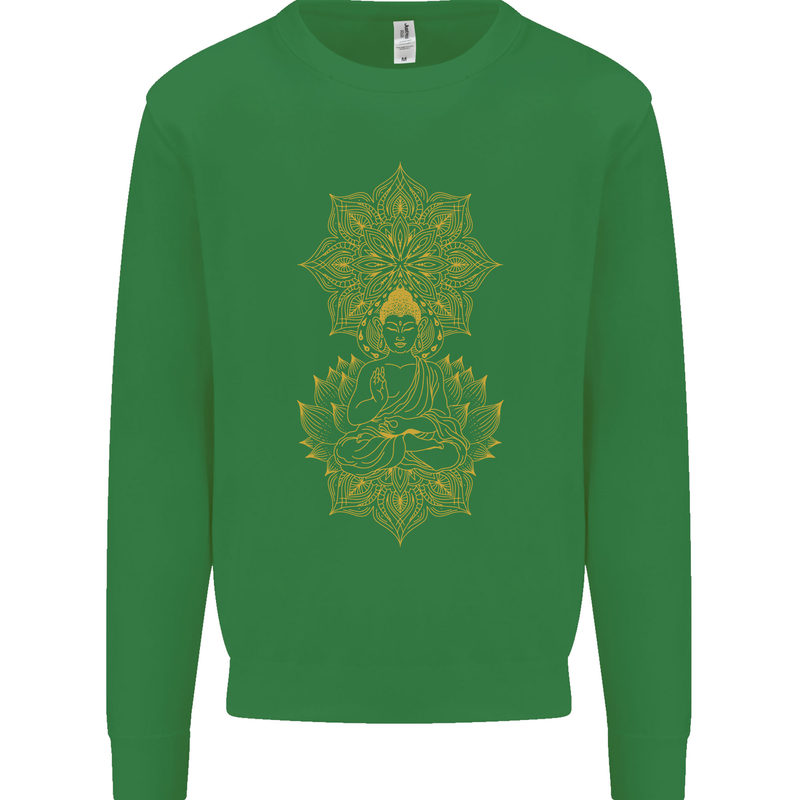 Mandala Buddha Art Kids Sweatshirt Jumper Irish Green
