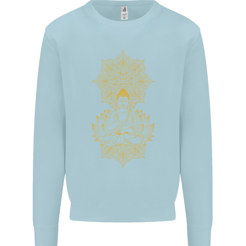 Mandala Buddha Art Kids Sweatshirt Jumper Light Blue