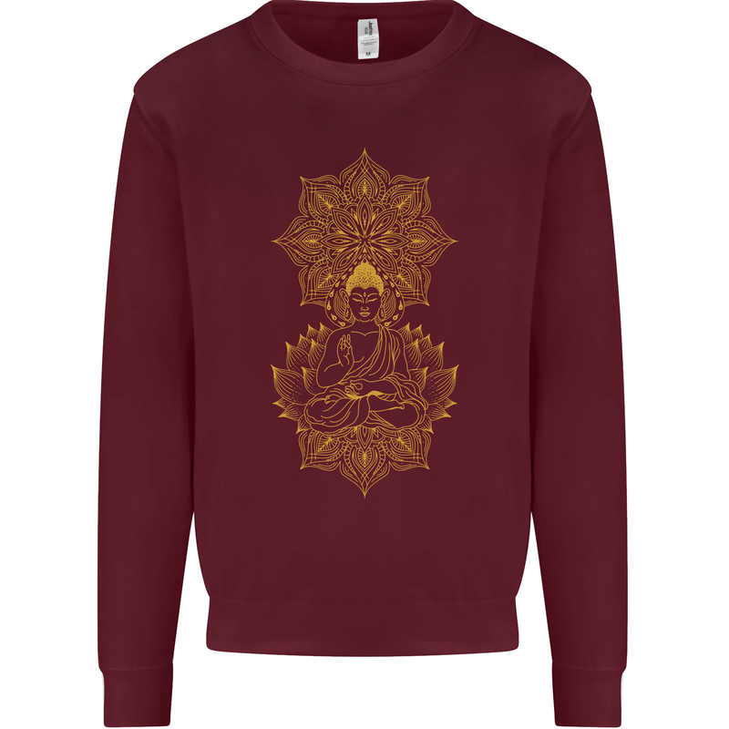 Mandala Buddha Art Kids Sweatshirt Jumper Maroon