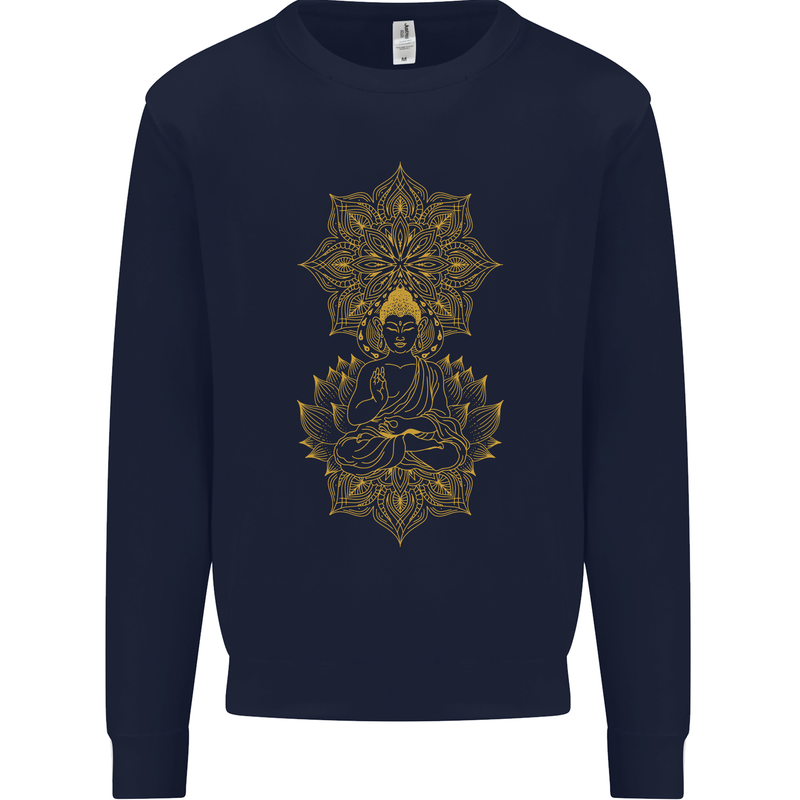 Mandala Buddha Art Kids Sweatshirt Jumper Navy Blue