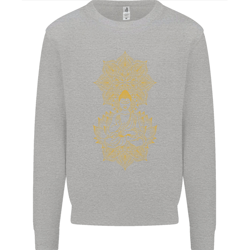 Mandala Buddha Art Kids Sweatshirt Jumper Sports Grey