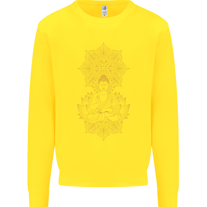 Mandala Buddha Art Kids Sweatshirt Jumper Yellow