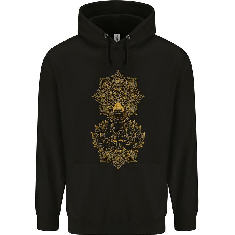 Mandala Buddha Art Mens 80% Cotton Hoodie Black