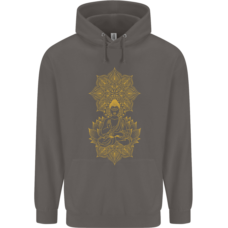 Mandala Buddha Art Mens 80% Cotton Hoodie Charcoal