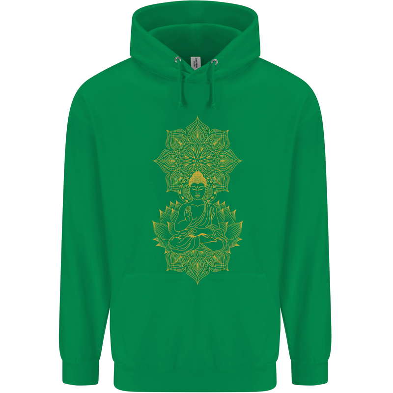 Mandala Buddha Art Mens 80% Cotton Hoodie Irish Green