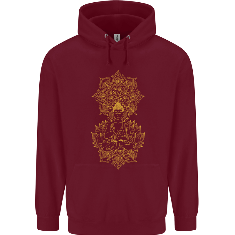 Mandala Buddha Art Mens 80% Cotton Hoodie Maroon