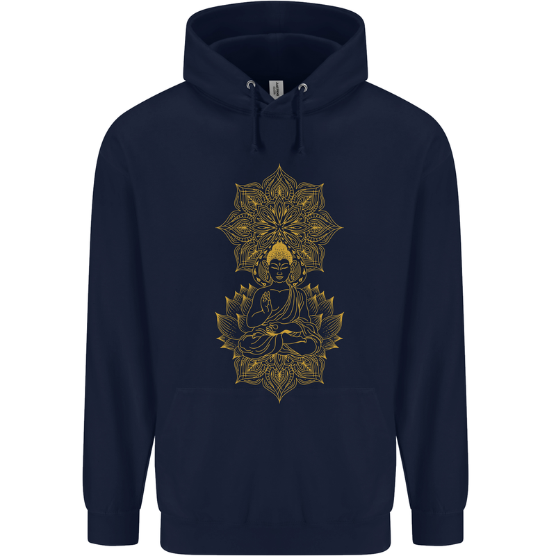 Mandala Buddha Art Mens 80% Cotton Hoodie Navy Blue